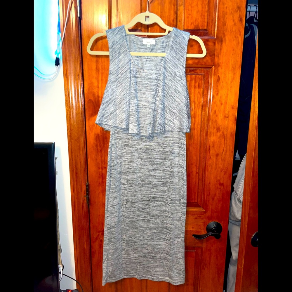 Sleeveless Grey Midi dress with ruffled overlay